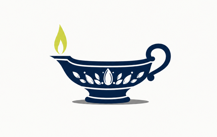 An oil lamp, lit.
