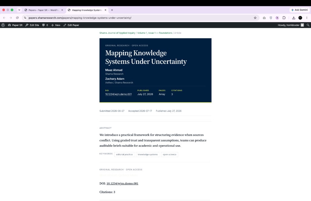 Published research paper page on the WordPress front end